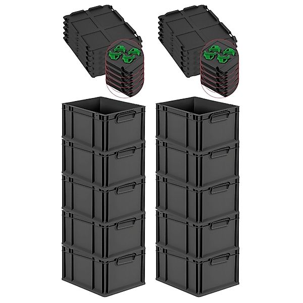PROREGAL SparSet 10x Eurobox Nextgen Grip Mit Auflagedeckel Und Grünen Vers günstig online kaufen
