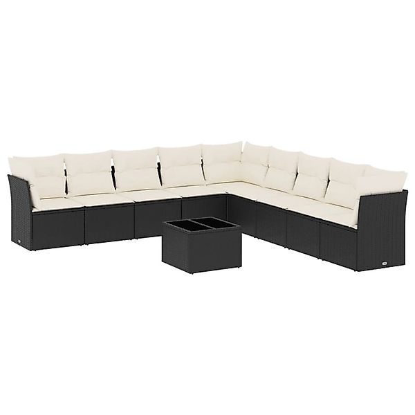 vidaXL 10-Tlg Garten-Sofagarnitur mit Kissen Schwarz Poly Rattan 3217786 günstig online kaufen