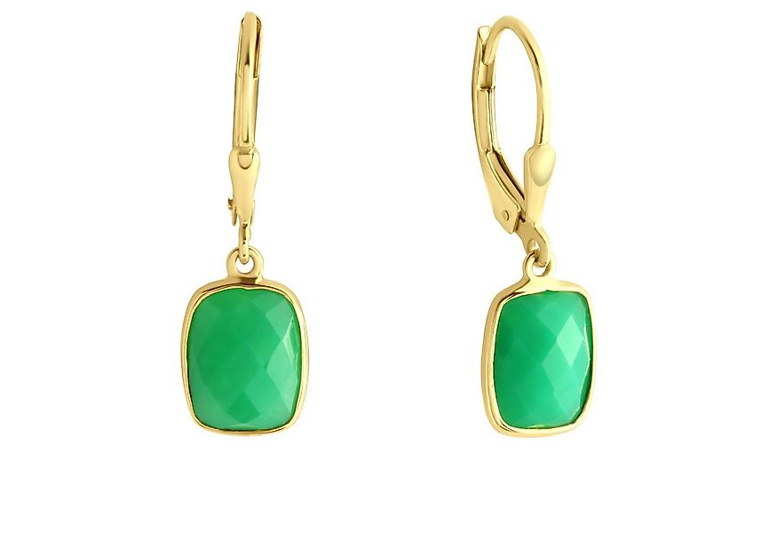 Jamelli Paar Ohrhänger Silber 925 vergoldet 27mm lang mit echtem grünen Chr günstig online kaufen