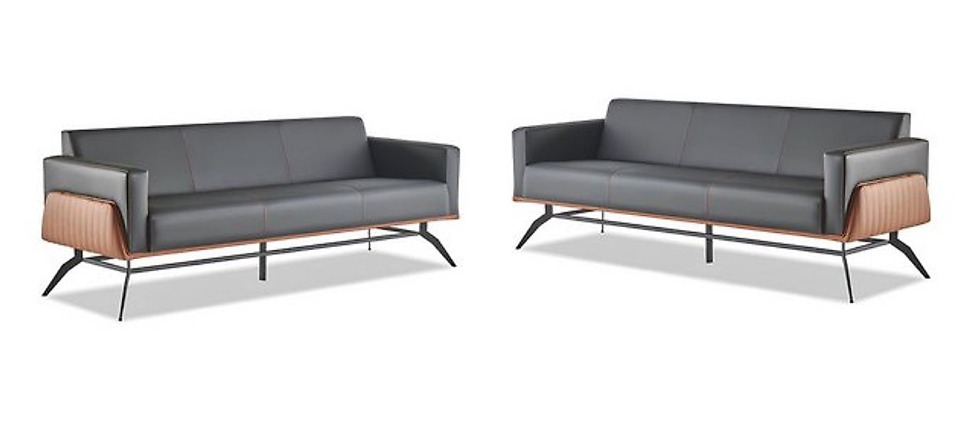 JVmoebel 3-Sitzer Sofa-Set Schwarz Braun 3-Sitzer Komplett Ledersofas Moder günstig online kaufen