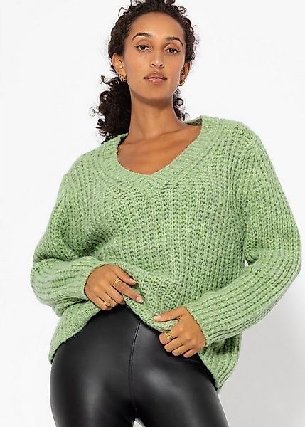 SASSYCLASSY Strickpullover Oversize Grobstrickpullover Damen mit V-Ausschni günstig online kaufen