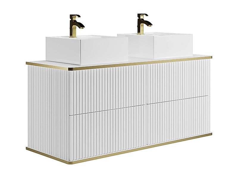 Waschbeckenunterschrank hängend mit Doppelaufsatzwaschbecken - Streifenopti günstig online kaufen