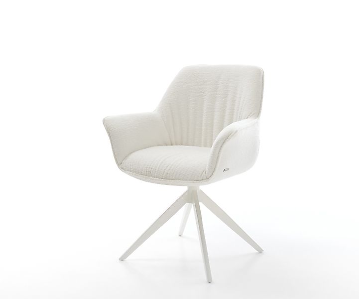 Drehstuhl Keila-Flex mit Armlehnen Bouclé Soft Beige Kreuzgestell breit Wei günstig online kaufen