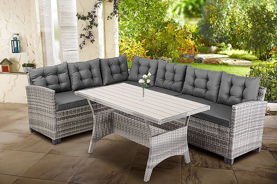Casaria Gartenlounge-Set Lissabon, Polyrattan WPC Esstisch günstig online kaufen