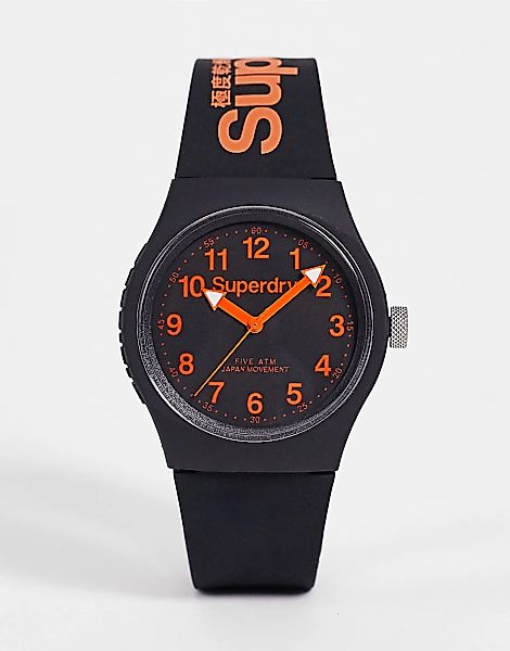 Superdry – Uhr mit Silikonarmband in Schwarz und Orange günstig online kaufen