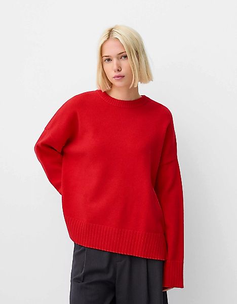 Bershka Soft-Touch-Pullover Mit Rundausschnitt Damen L Rot günstig online kaufen