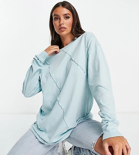 ASOS DESIGN Tall – Langärmliges Oversize-Shirt in Grün mit Ziernähten-Braun günstig online kaufen