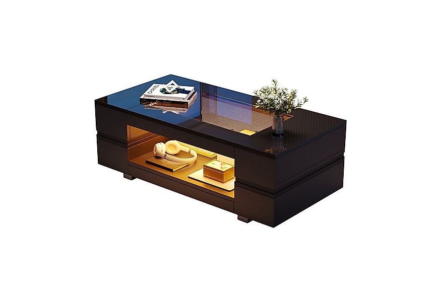 Merax Couchtisch hochglanz Sofatisch Beistelltisch mit LED-Beleuchtung (1-S günstig online kaufen