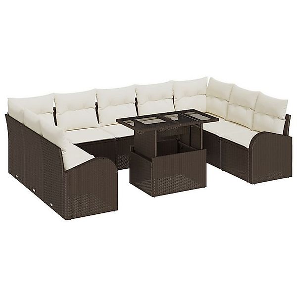 vidaXL Loungesofa 10-teiliges Garten Sofa Set mit Kissen Braun Poly Rattan, günstig online kaufen