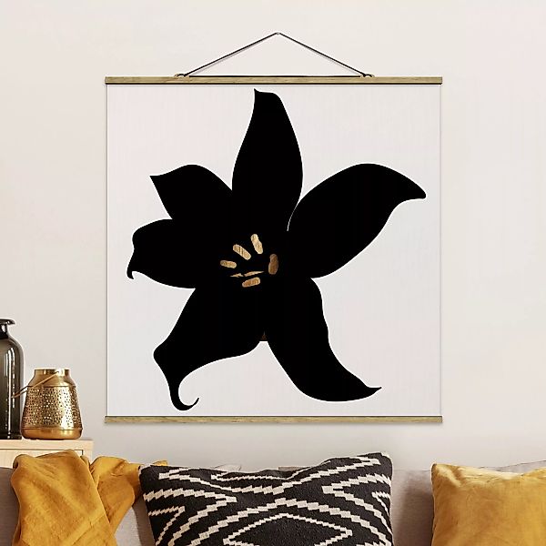 Stoffbild mit Posterleisten Grafische Pflanzenwelt - Orchidee Schwarz und G günstig online kaufen