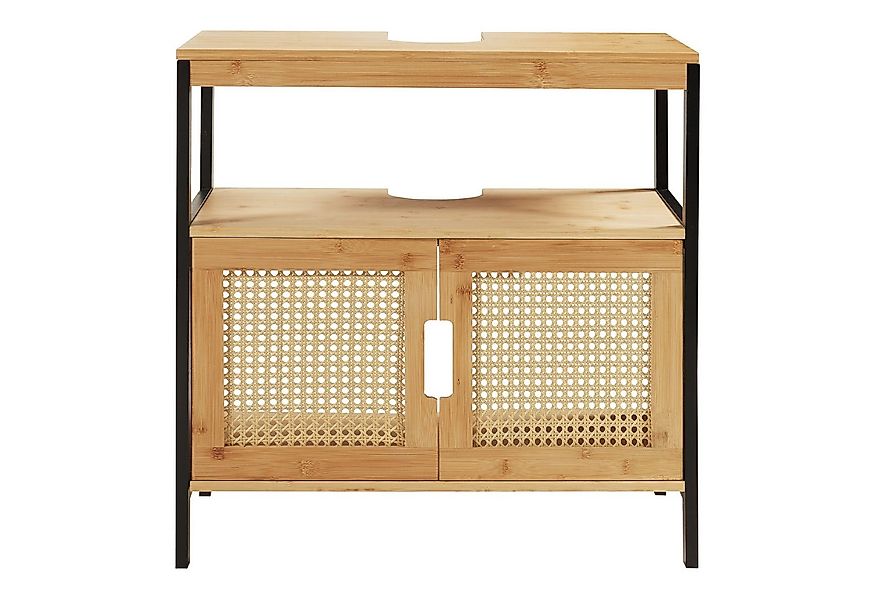 en.casa Waschbeckenunterschrank »Tervola« 60x60x35 cm Schwarz/Bambus günstig online kaufen