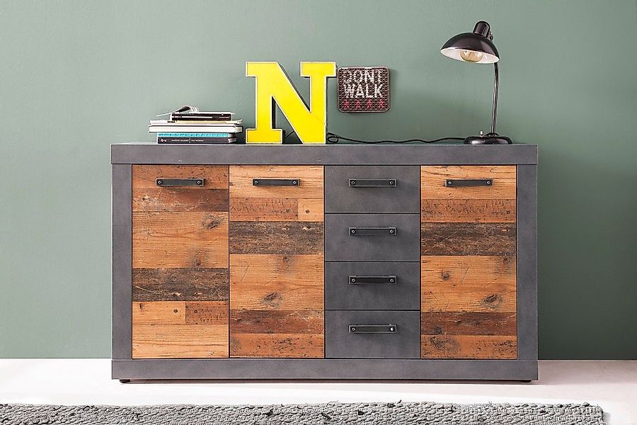 trendteam Sideboard Sideboard Kommode Indy, Old Used Wood / Matera grau, 15 günstig online kaufen