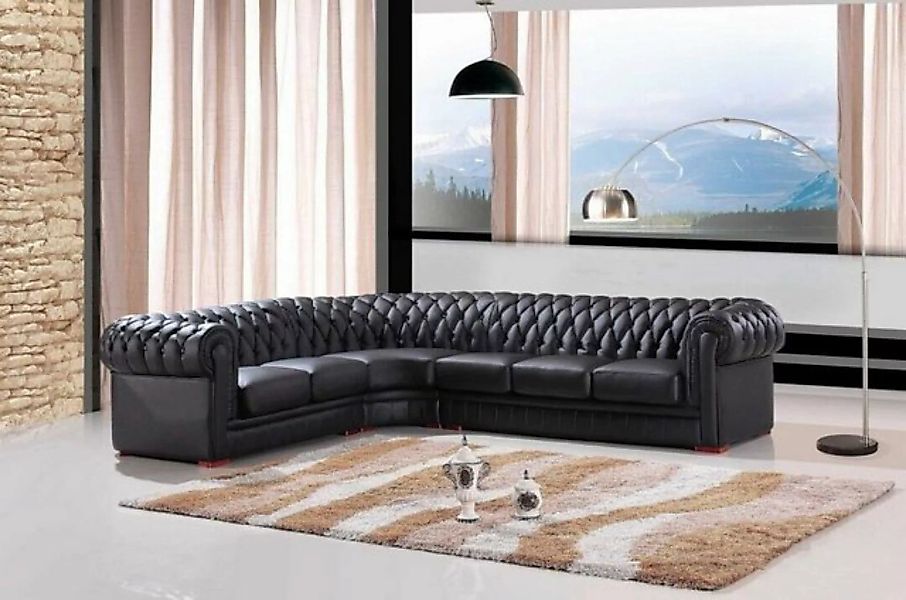 JVmoebel Ecksofa Chesterfield Ecksofa Designer Sofa Schwarz Couch 100% Lede günstig online kaufen