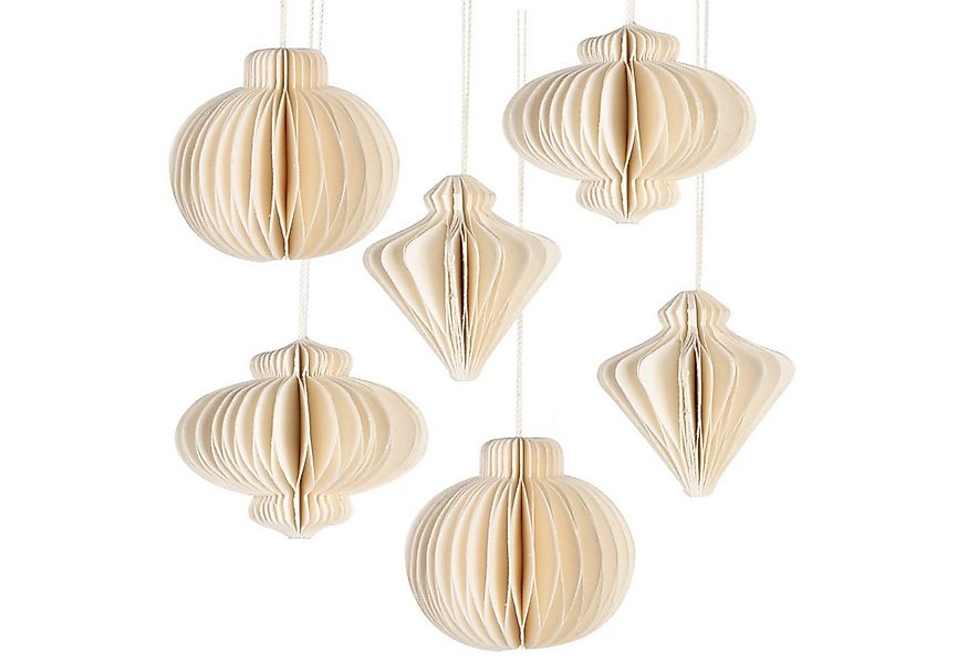 Logbuch-Verlag Dekofigur 6 Weihnachtsbaumanhänger Papierkugeln in Creme Wei günstig online kaufen