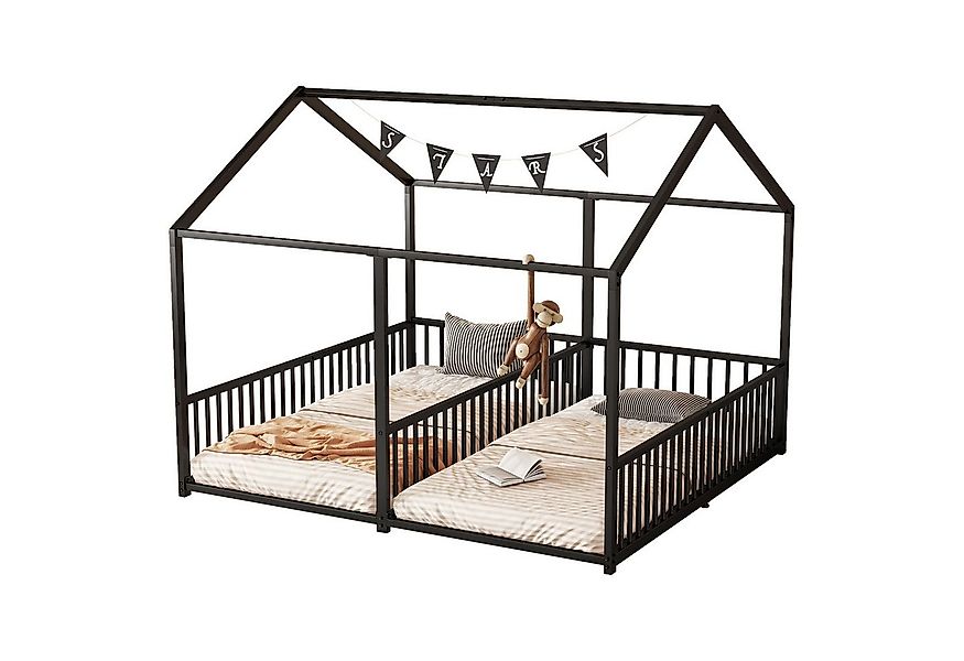 OKWISH Kinderbett Doppelbett,Hausmodell mit Geländer (Metall Kinderbett, Ha günstig online kaufen