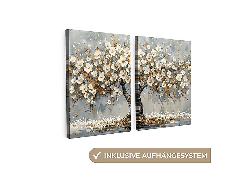MuchoWow Leinwandbild Baum - Abstrakt - Weiß - Blüte, Fotodruck (2 St), Wan günstig online kaufen
