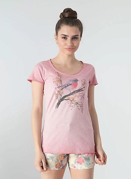 Bedrucktes T-shirt Aus Bio Baumwolle Mit Vogel Motive günstig online kaufen