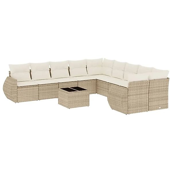 vidaXL 11-Tlg Garten-Sofagarnitur mit Kissen Beige Poly Rattan 3221917 günstig online kaufen