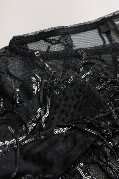Next Langarmbluse Oberteil mit Kerbausschnitt, Pailletten günstig online kaufen
