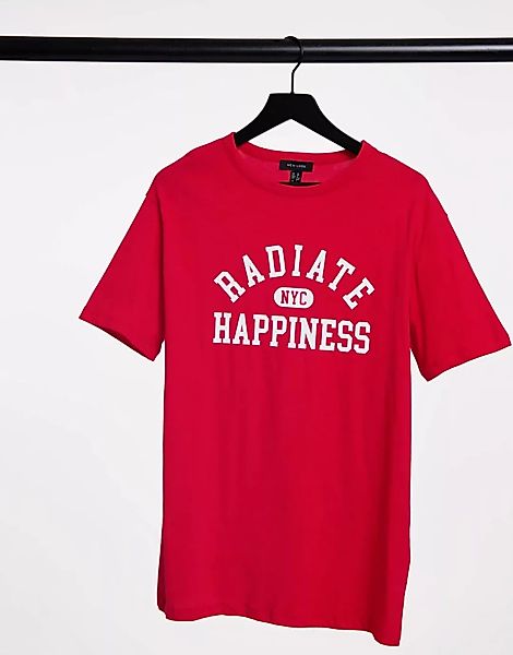 New Look – Oversize-T-Shirt in Rot mit „Radiate Happiness“-Schriftzug günstig online kaufen