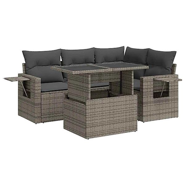 vidaXL 5-Tlg Garten-Sofagarnitur mit Kissen Grau Poly Rattan 3326471 günstig online kaufen