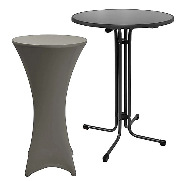Beautissu Sylt Stehtisch Ø 70cm Grau mit Stella Stehtischhusse Ø 70cm Anthr günstig online kaufen