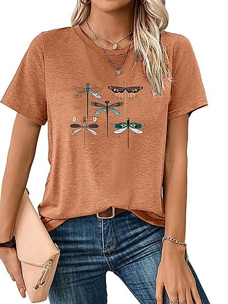 PYL Print-Shirt Damen Sommer Casual T-Shirt mit Libelle Print Tee günstig online kaufen