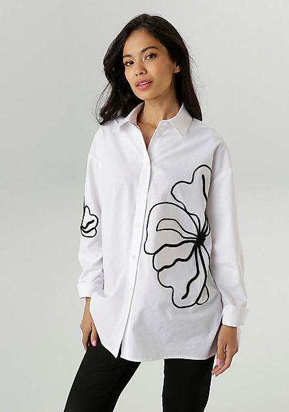 Aniston SELECTED Hemdbluse mit Bordüren-Zierbändern aufgesetzte Blüten günstig online kaufen