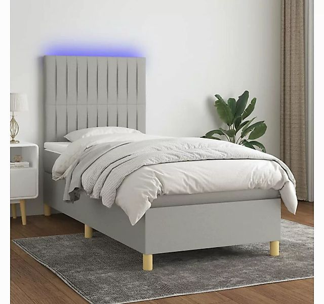 vidaXL Boxspringbett Boxspringbett mit Matratze LED Hellgrau 100x200 cm Sto günstig online kaufen