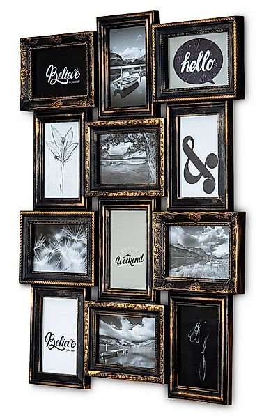 Levandeo® Bilderrahmen Collage, Bilderrahmen Schwarz Kupfer 12 Fotos 10x15c günstig online kaufen