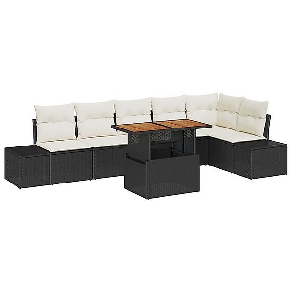 vidaXL Loungesofa 7-teiliges Garten-Esszimmer Set mit Kissen Schwarz Poly-R günstig online kaufen