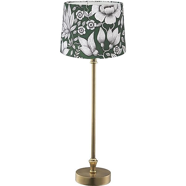 PR Home Liam schmale Fensterbank Tischlampe Messing Textilschirm Grün Blume günstig online kaufen