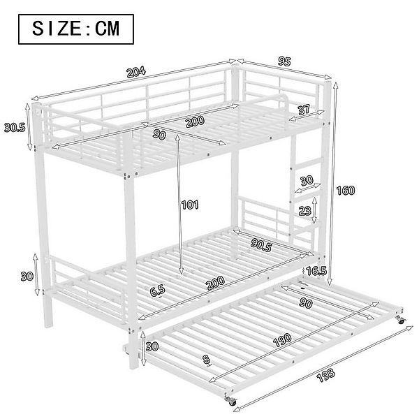 TavilaEcon Etagenbett Dreierbett Metallbett Eisenbett mit Leiter und Auszie günstig online kaufen
