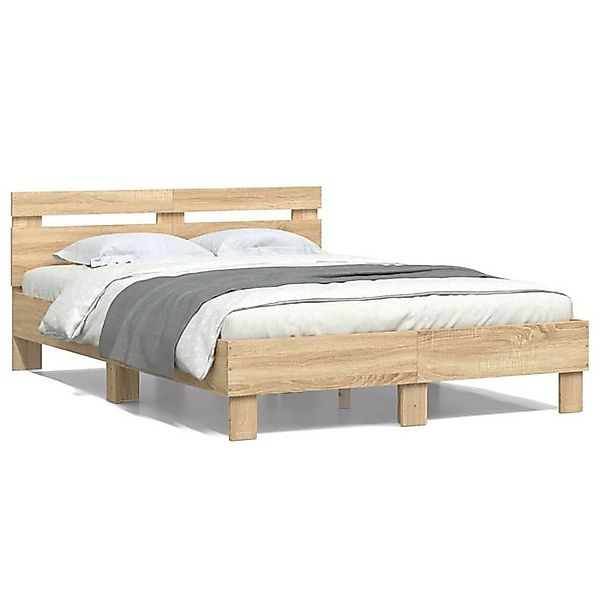 furnicato Bettgestell mit Kopfteil Sonoma-Eiche 135x190 cm Holzwerkstoff (1 günstig online kaufen