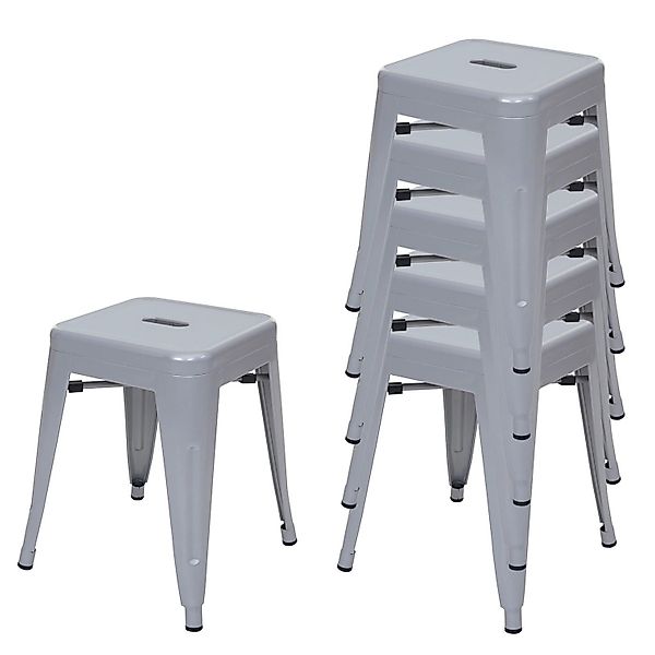 PROREGAL 6er-Set Hocker Sitzhöhe 46cm Metall Industriedesign Stapelbar Grau günstig online kaufen