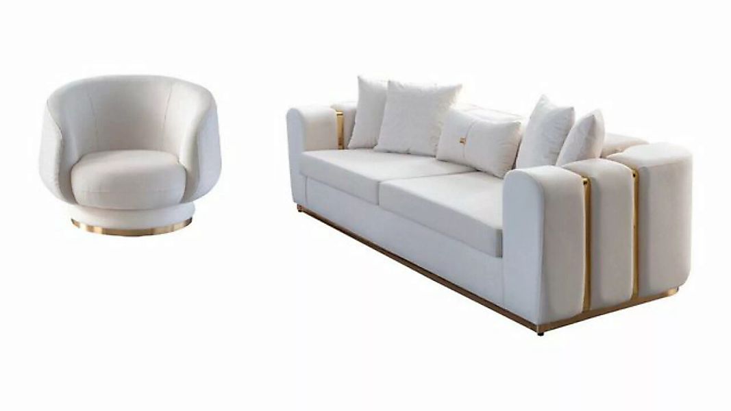 JVmoebel Sofa Weißes Wohnzimmer Sofa Set Polstermöbel 4-Sitzer Textil Lehns günstig online kaufen