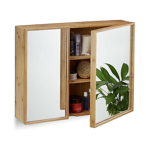 relaxdays Badezimmerspiegelschrank Bad Spiegelschrank mit 2 günstig online kaufen