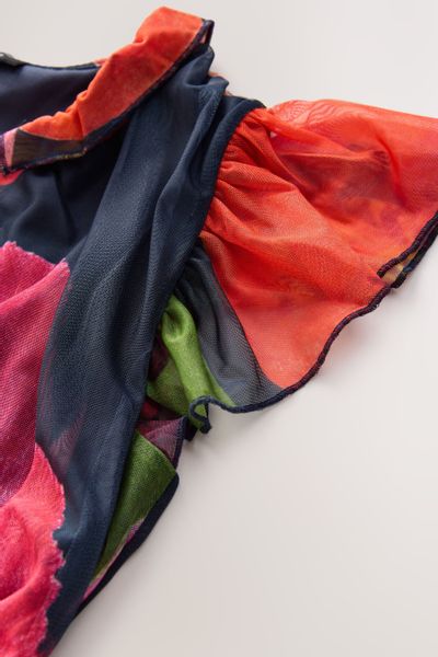 Next Midikleid Plissiertes Mesh-Midikleid mit V-Ausschnitt günstig online kaufen