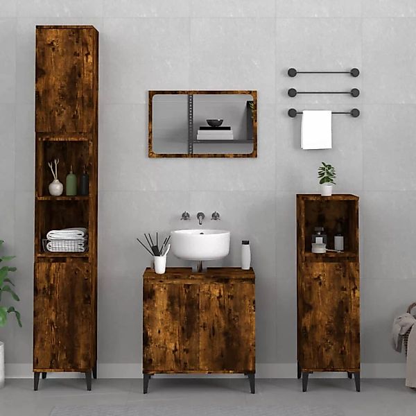 Vidaxl 3-tlg. Badmöbel-set Räuchereiche Holzwerkstoff günstig online kaufen