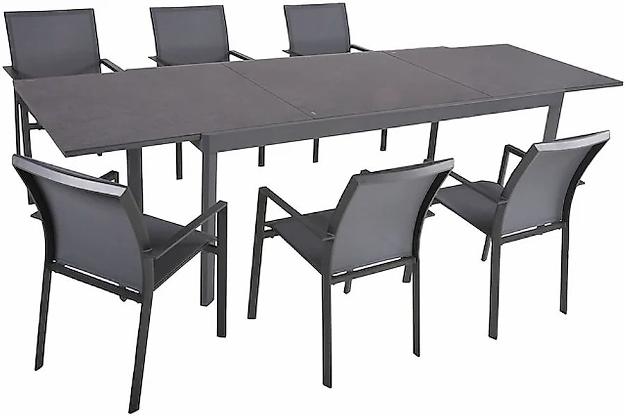 Garden Pleasure Garten-Essgruppe »NEREA« 1x Ausziehtisch, 6x Stapelstuhl, 7 günstig online kaufen