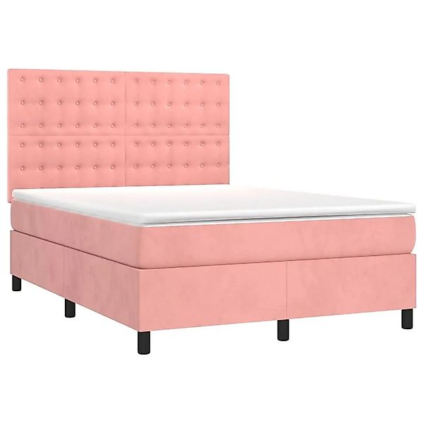 vidaXL Boxspringbett mit Matratze & LED Rosa 140x200 cm Samt 3136370 günstig online kaufen