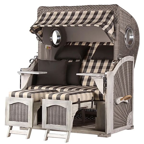 bene,iving Strandkorb Komplettset Ammersee Mahagoni Bullauge washed grey PE günstig online kaufen