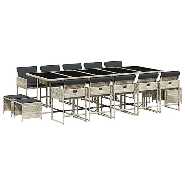 vidaXL 15-Tlg Garten-Essgruppe mit Kissen Hellgrau Poly Rattan 3211355 günstig online kaufen
