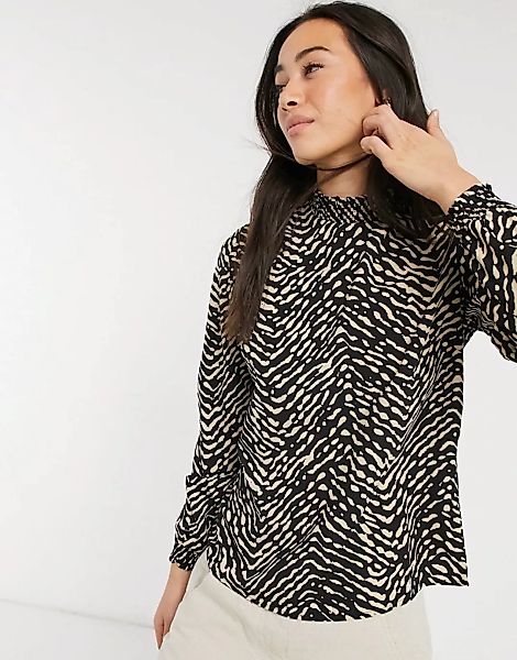 Vero Moda – Hochgeschlossene Bluse mit schwarzem Tiermuster-Mehrfarbig günstig online kaufen