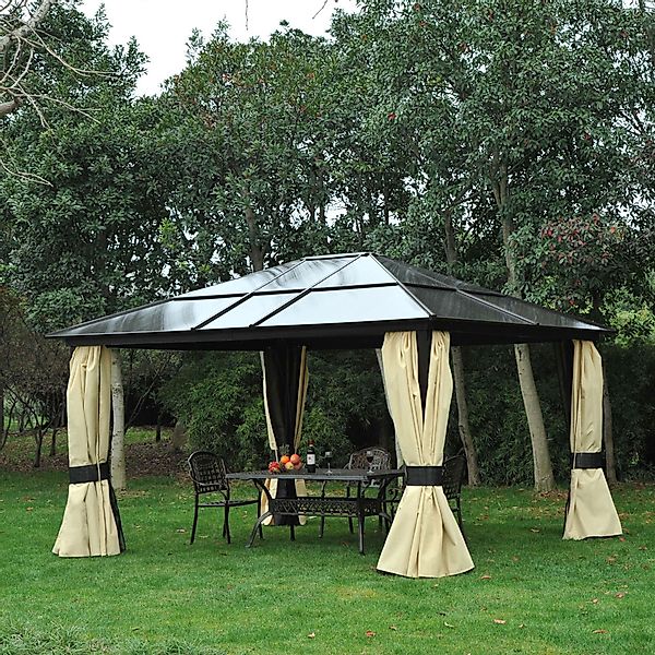 Outsunny Pavillon Polyestergewebe Moskitonetz Schwarz Braun 420L x 360B x 2 günstig online kaufen