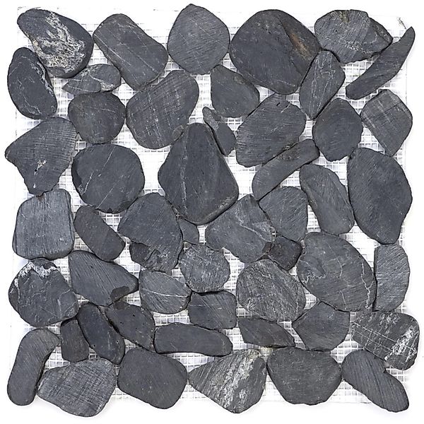 Mosaikmatte Flusskiesel Flach Schwarz Matt 30 cm x 30 cm günstig online kaufen