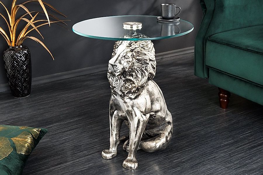 riess-ambiente Beistelltisch WILDLIFE LION 60cm silber antik / transparent günstig online kaufen