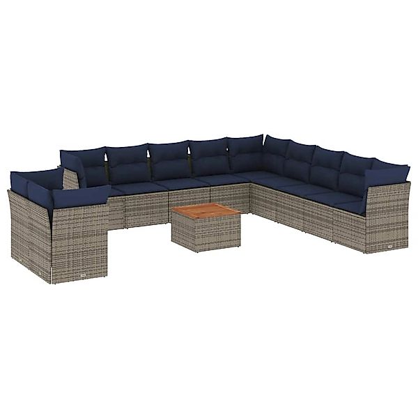 vidaXL 12-Tlg Garten-Sofagarnitur mit Kissen Grau Poly Rattan 3256061 günstig online kaufen