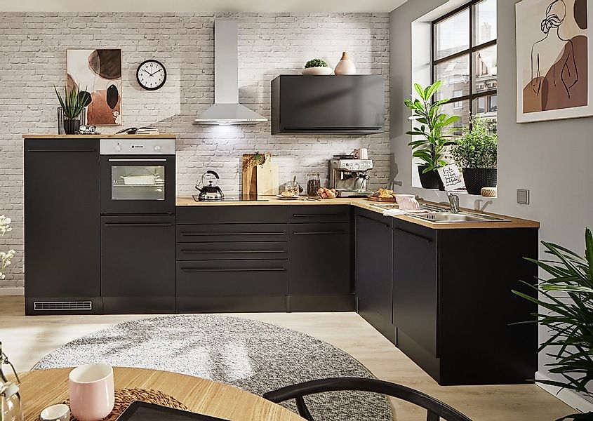 PREISBRECHER Küche Jazz, L-Küchenzeile ohne Elektrogeräte in Schwarz - 320x günstig online kaufen