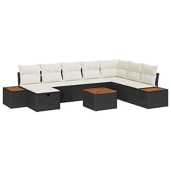 vidaXL Loungesofa 9-teiliges Garten Sofa Set mit Kissen Schwarz Poly Rattan günstig online kaufen